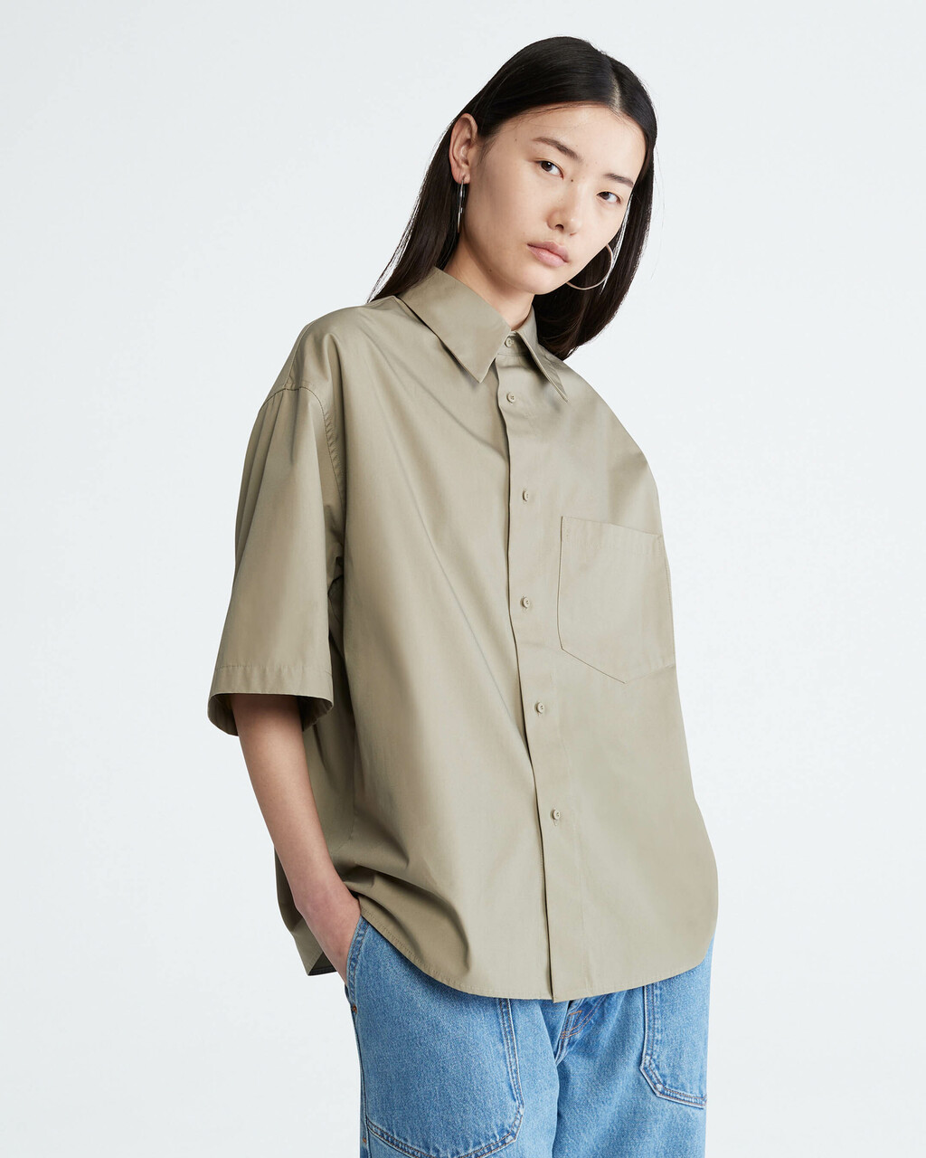Standards Short Sleeve Oversized Button-Down Shirt, Molded Clay, hi-res