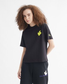 YEAR OF THE RABBIT FLOCKED APPLIQUE TEE, CK BLACK, hi-res