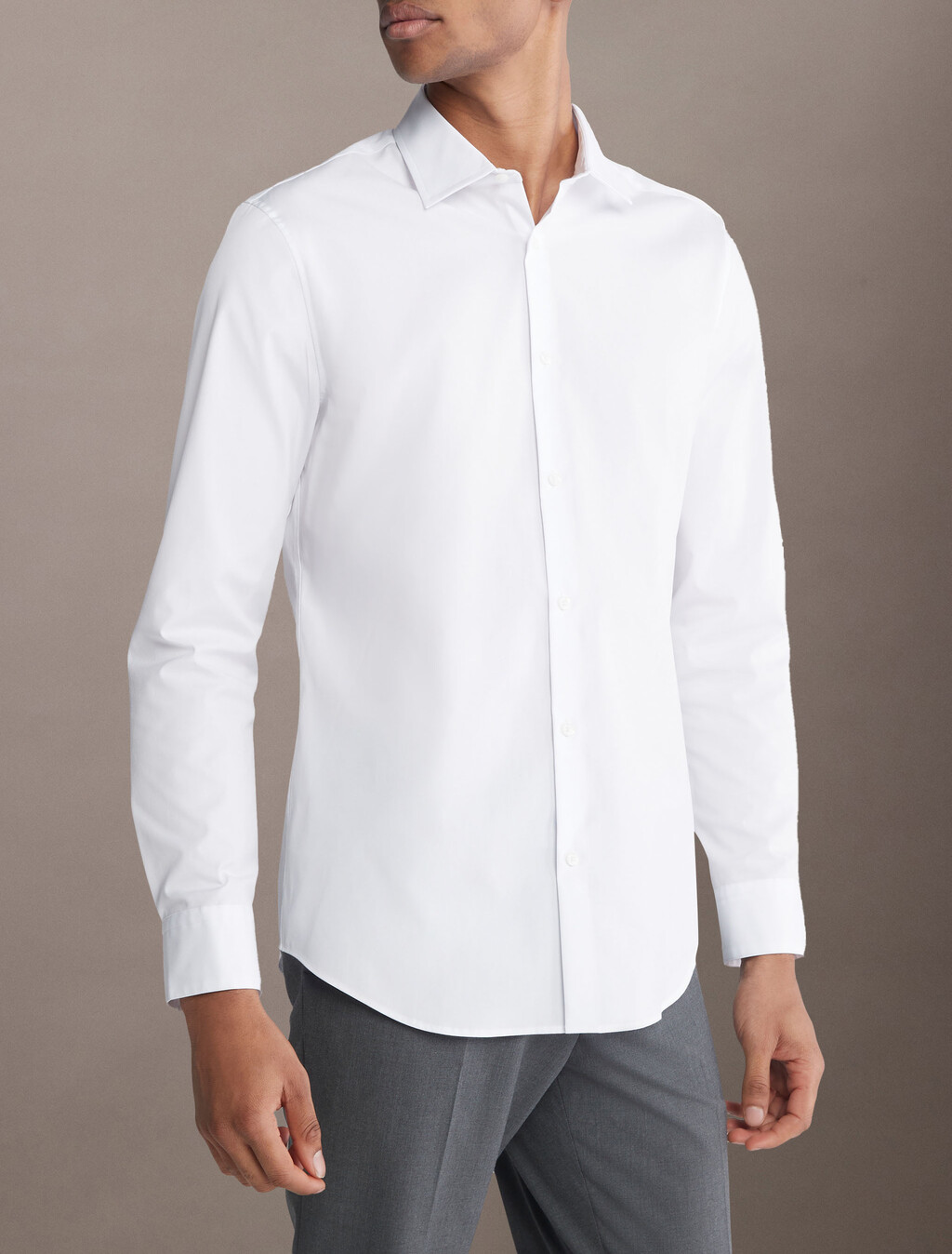 Supima Stretch Cotton Slim Button-Down Shirt, Brilliant White, hi-res