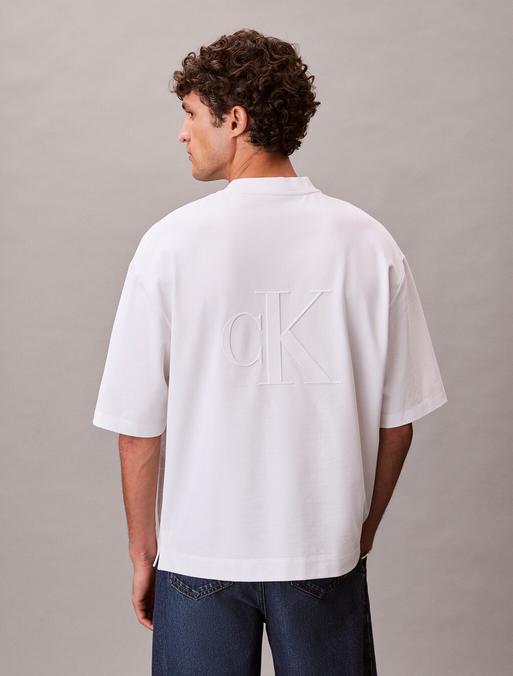 Embossed Monogram Cooling Pique Relaxed Tee, Bright White, hi-res