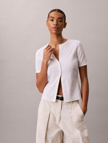 Ribbed Short Sleeve Cardigan, Bright White, hi-res