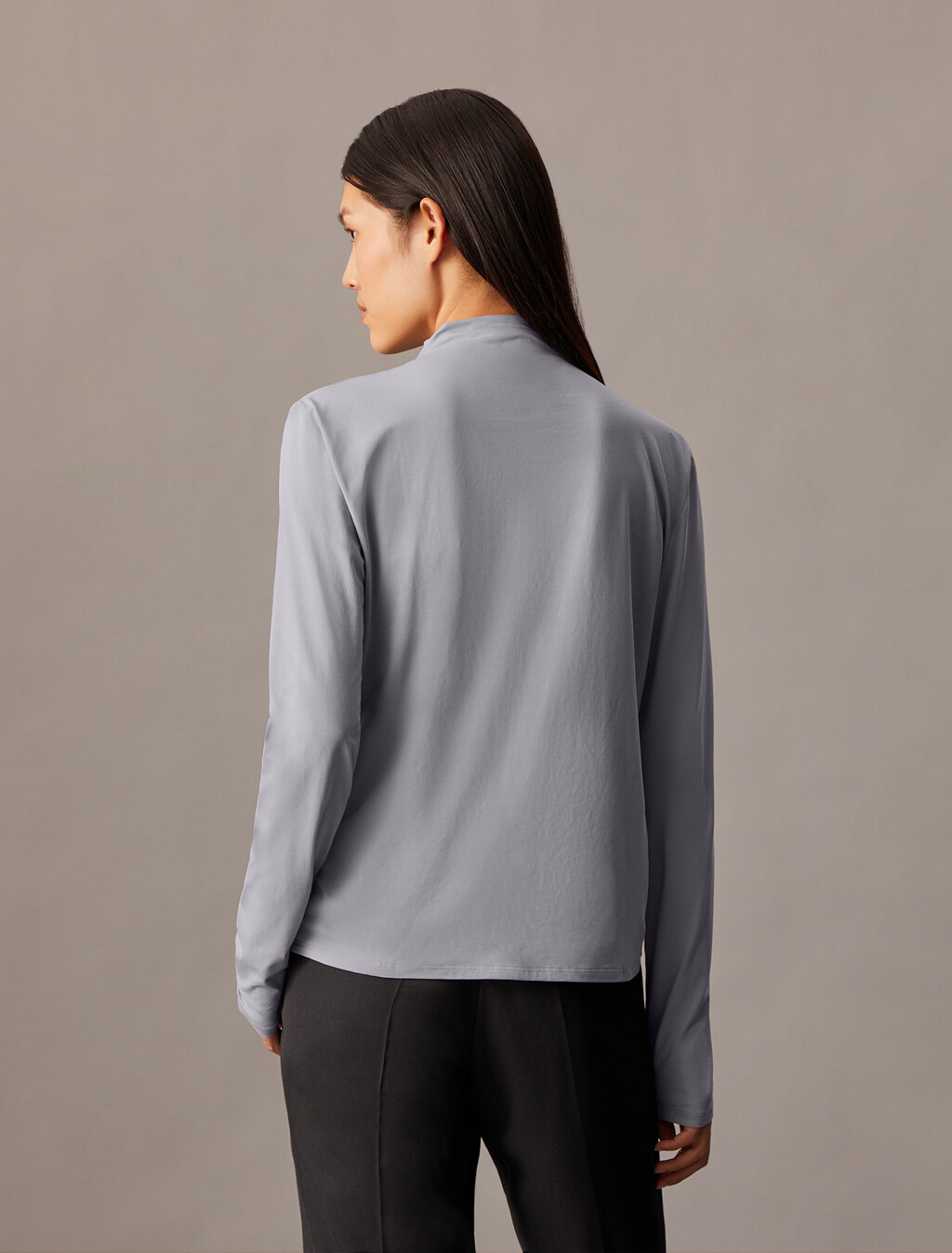 Mercerized Jersey Mock Neck T-Shirt, Lilac Gray, hi-res