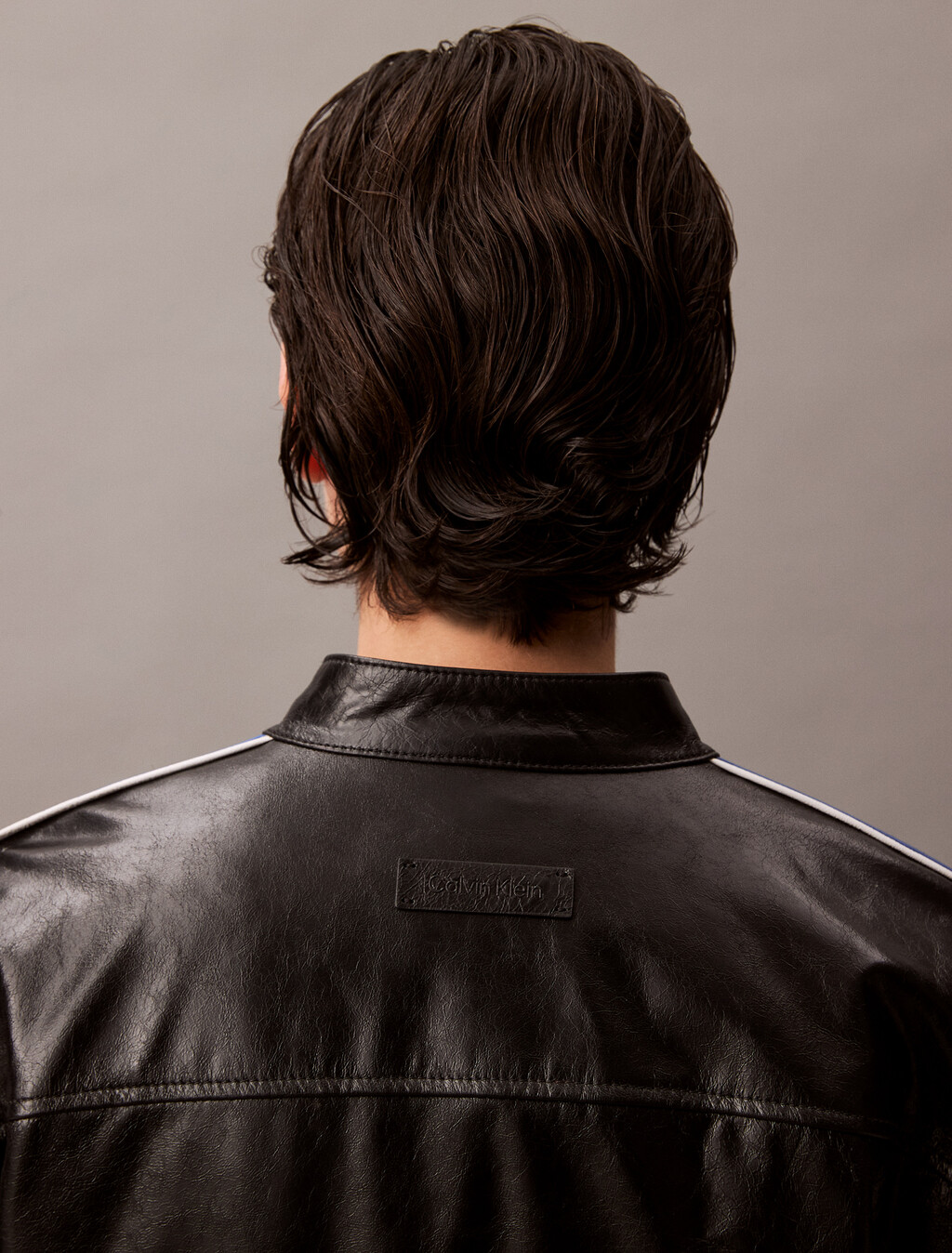 Relaxed Leather Zip Jacket, Black / Déja Vu Blue / White, hi-res