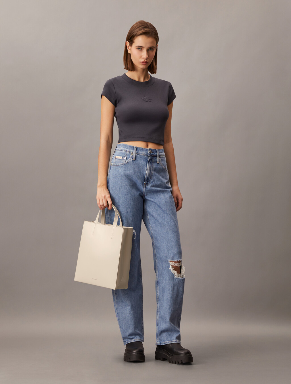 CK Paper Bag Leather Mini Tote, Birch, hi-res