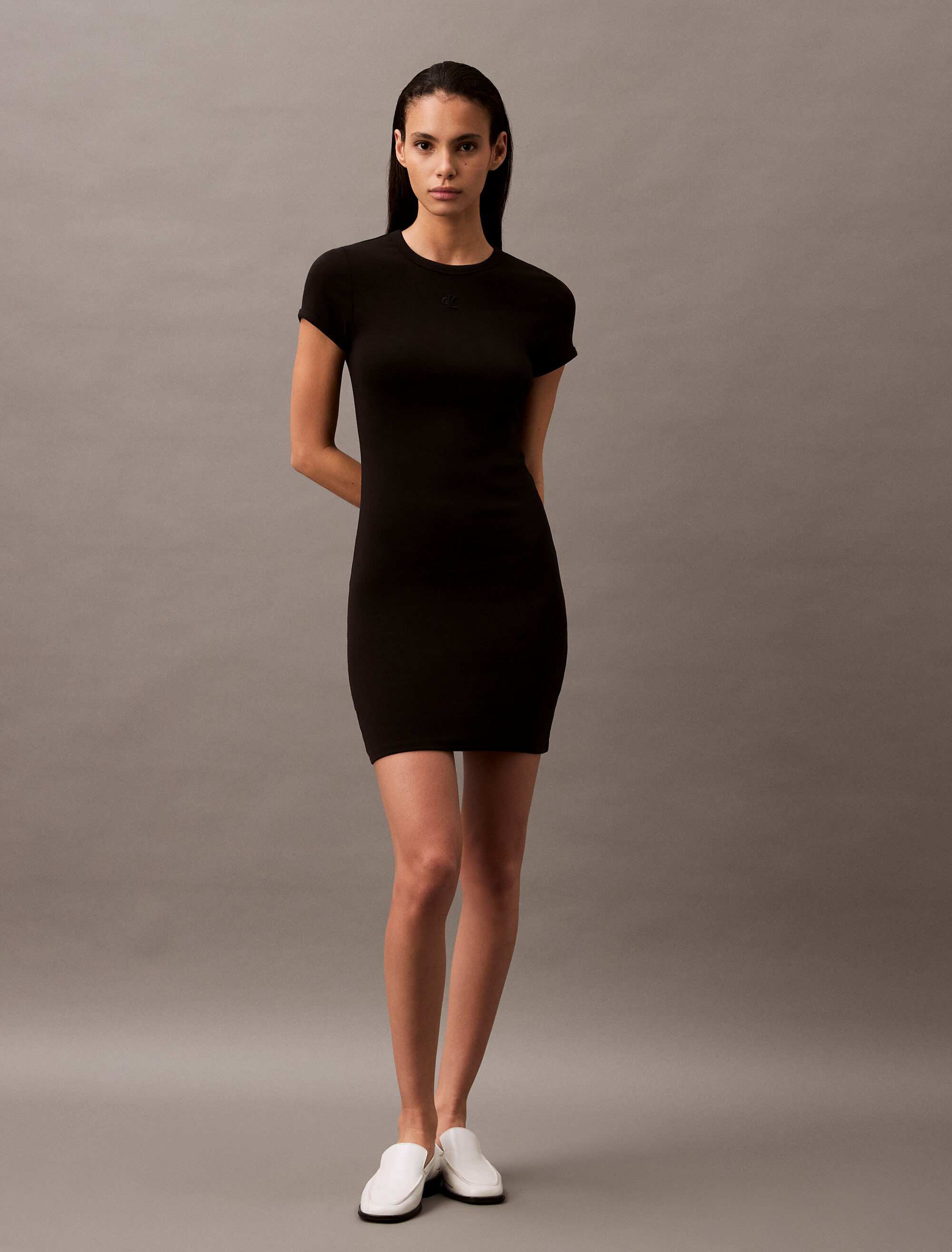Rib Knit Mini Dress | black | Calvin Klein Singapore