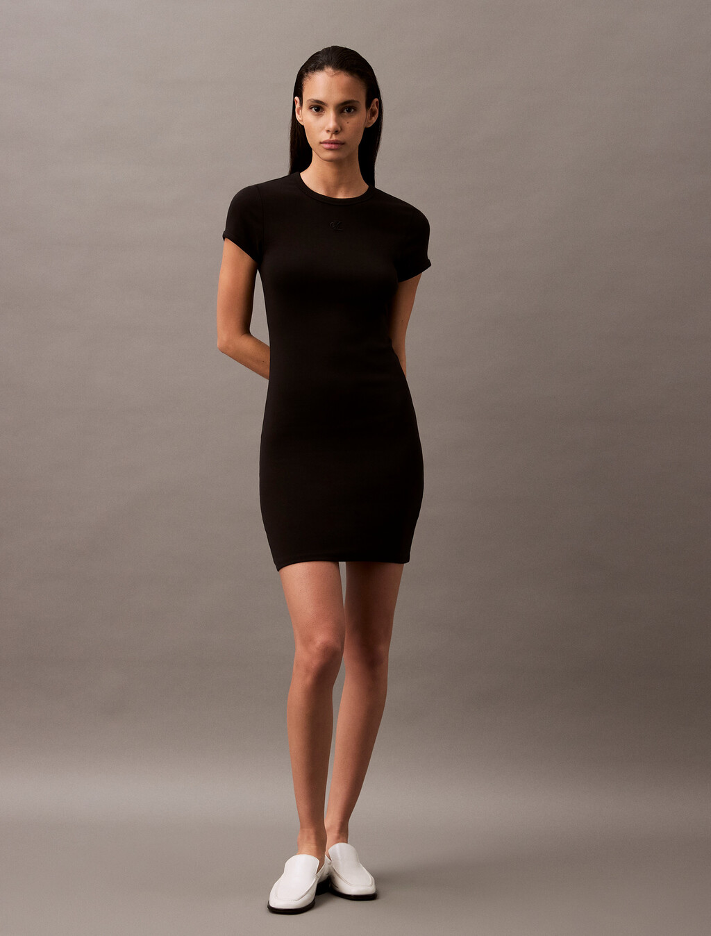 Rib Knit Mini Dress, Black, hi-res