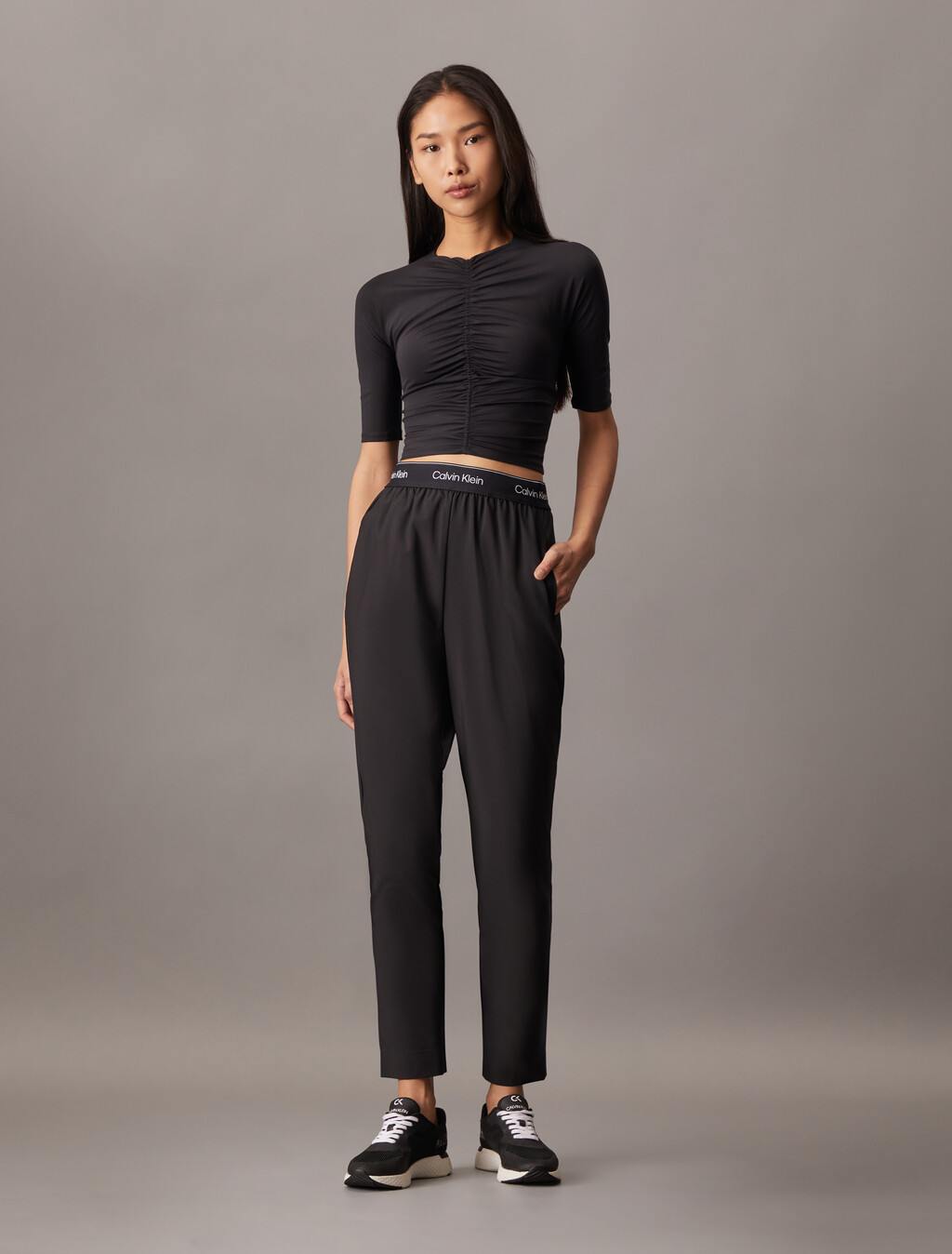 Icon Ruched Front Tee, Black Beauty, hi-res