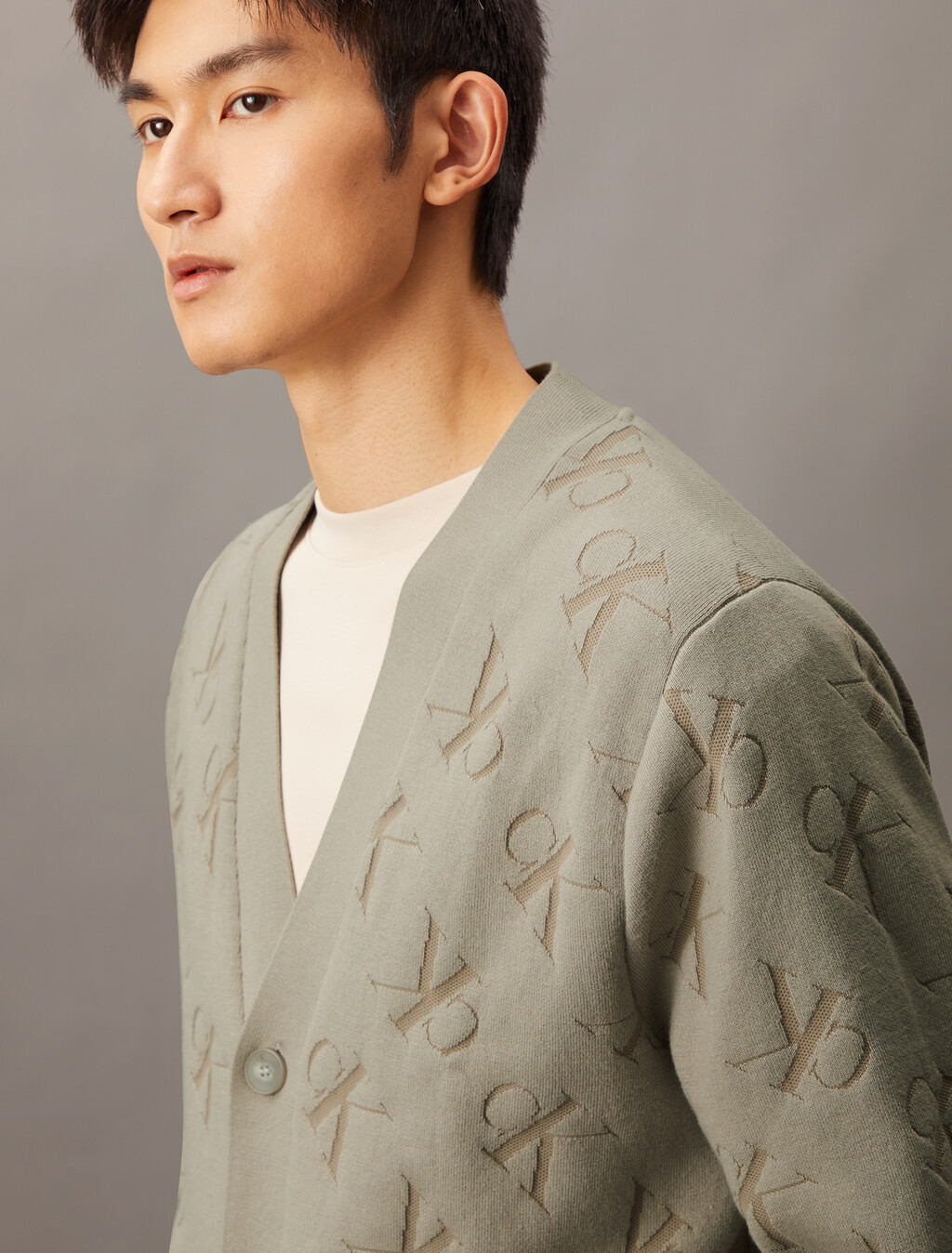 Embossed Monogram Relaxed Cardigan, Rock Ridge, hi-res