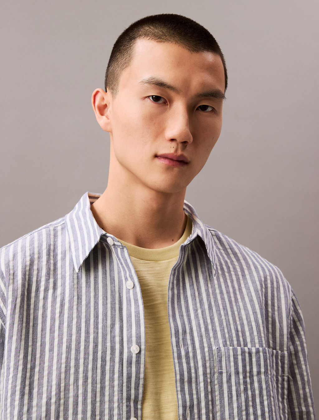 Seersucker Linen Stripe Shirt, Ice Flow, hi-res