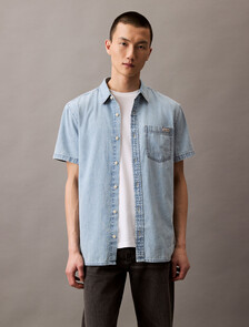 CK Light Indigo Short Sleeve Denim Shirt, CK LT INDIGO, hi-res