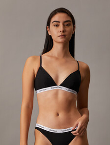 Carousel Rib Knit Lightly Lined Triangle Bra, Black, hi-res
