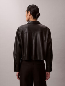 Faux Leather Cropped Shirt, Black, hi-res