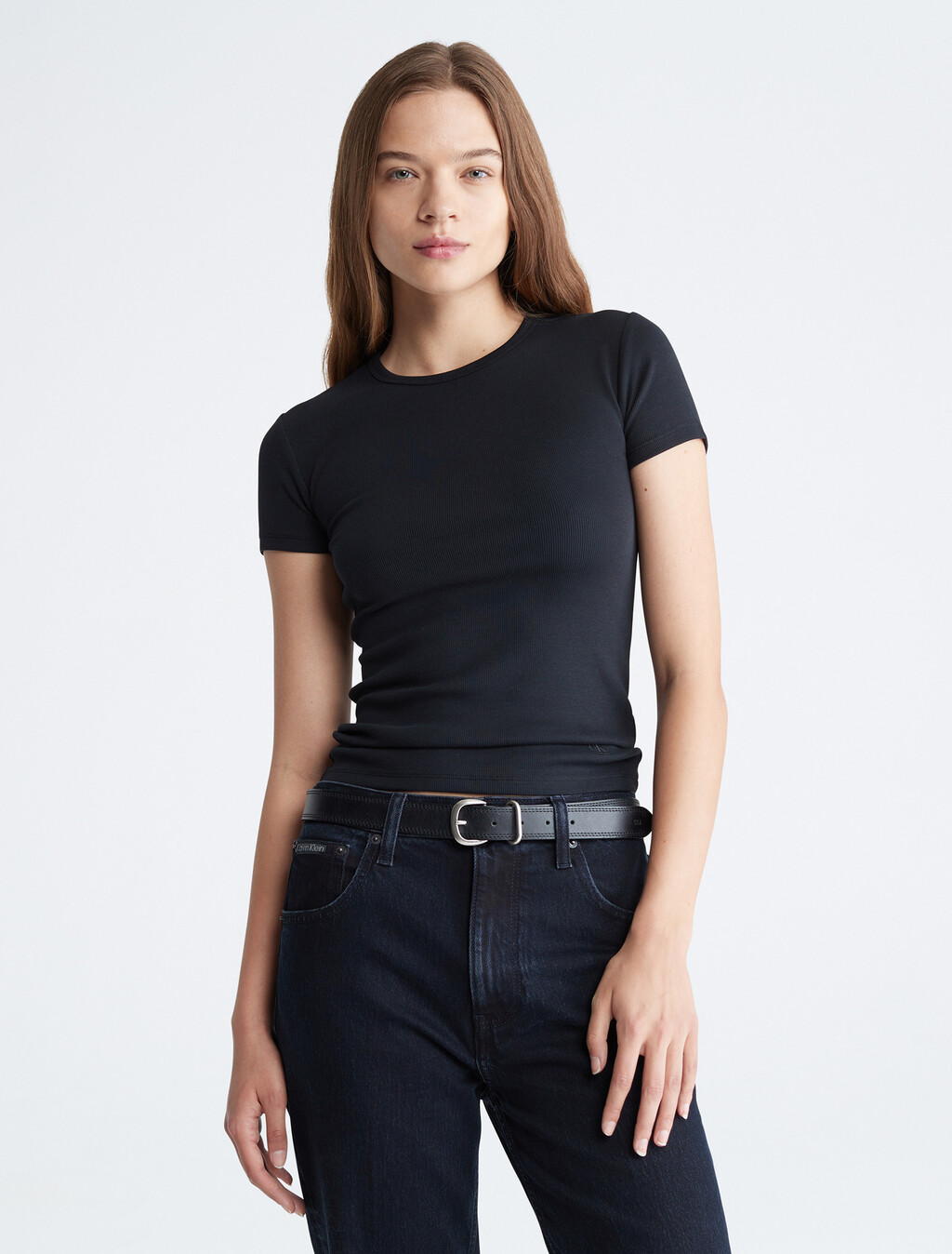 Ribbed Slim Fit Crewneck T-Shirt, Black Beauty, hi-res