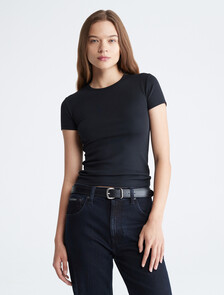 Ribbed Slim Fit Crewneck T-Shirt, Black Beauty, hi-res