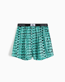 CALVIN KLEIN 1996 WOVEN  COTTON BOXERS, LAYERED WAVY LOGO PRINT_FRESH PEPPERMINT, hi-res