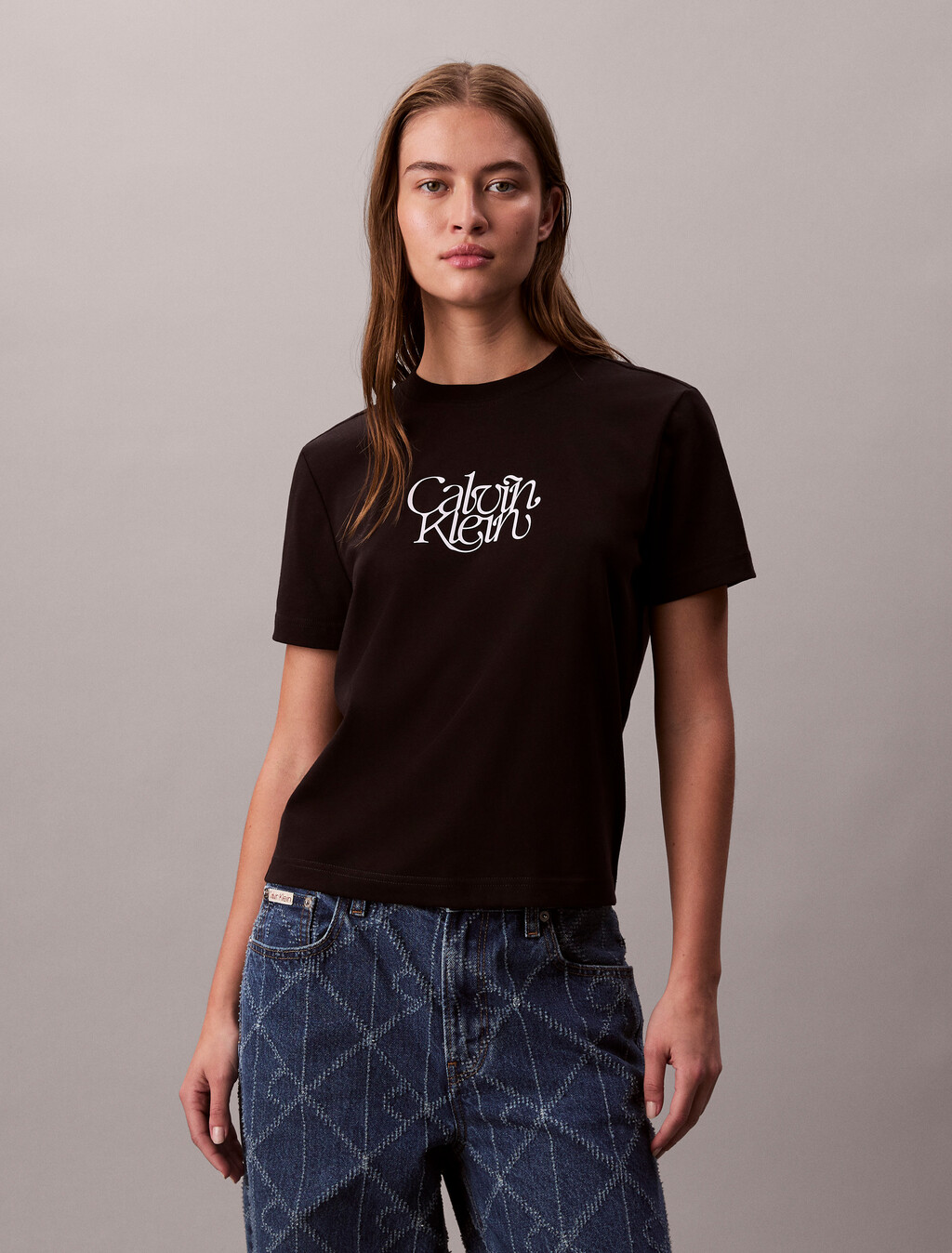 Script Logo Graphic Slim T-Shirt, Black, hi-res