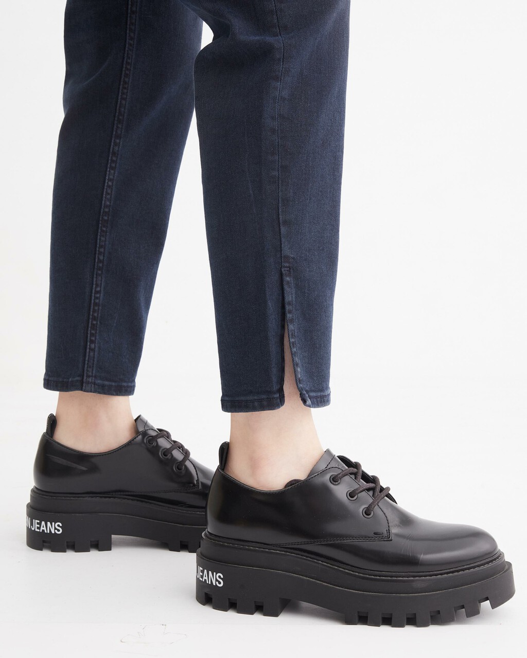 Reconsidered Italian Denim Slim Straight Ankle Jeans, Blue Black Back Embro Splt Hem, hi-res