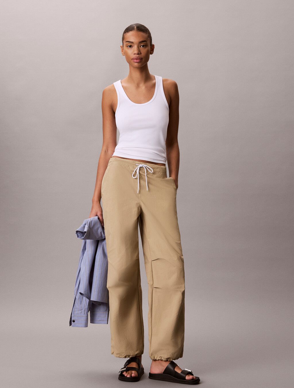 Relaxed Soft Nylon Trousers, Cornstalk, hi-res