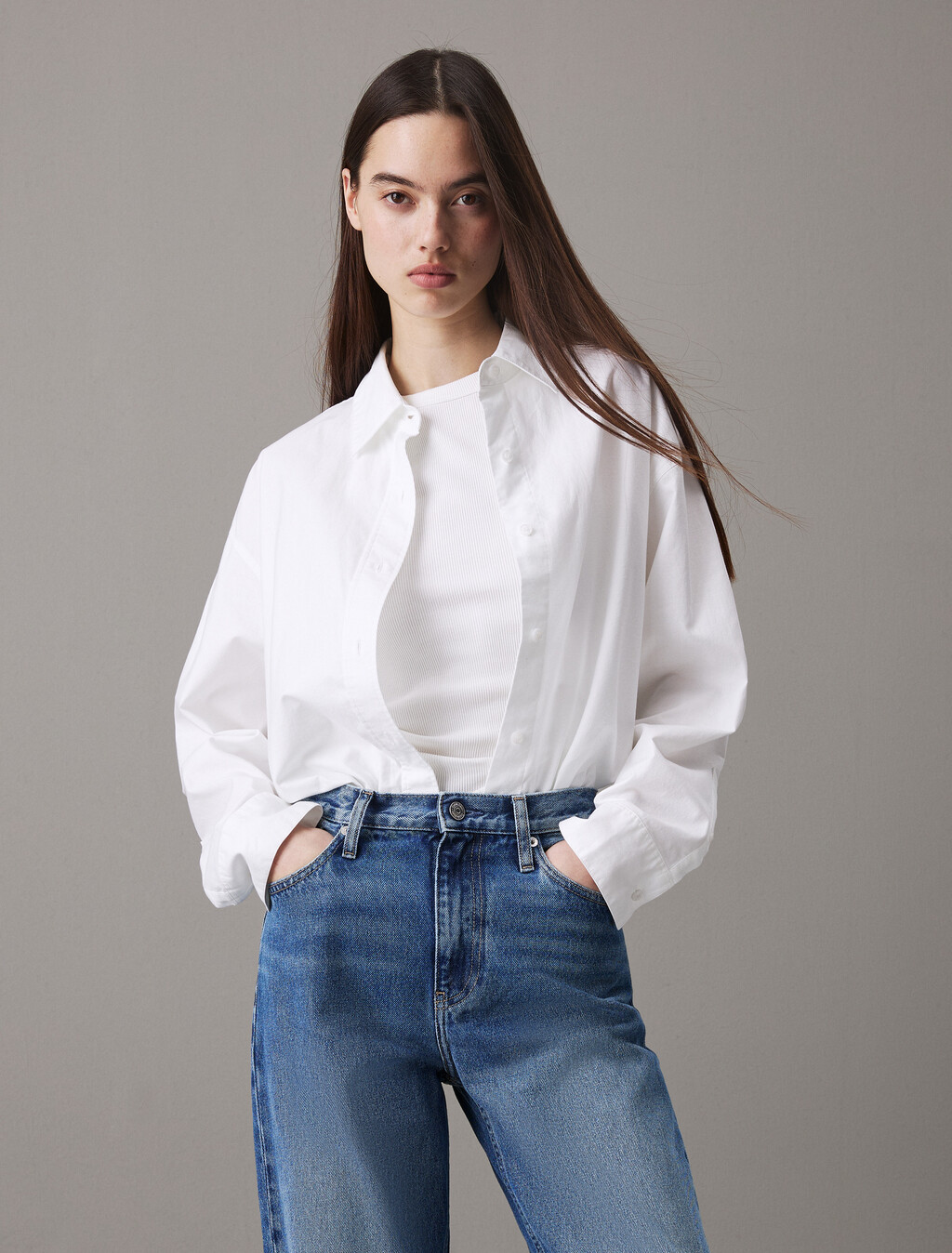 Relaxed Oxford Cotton Shirt, Bright White, hi-res