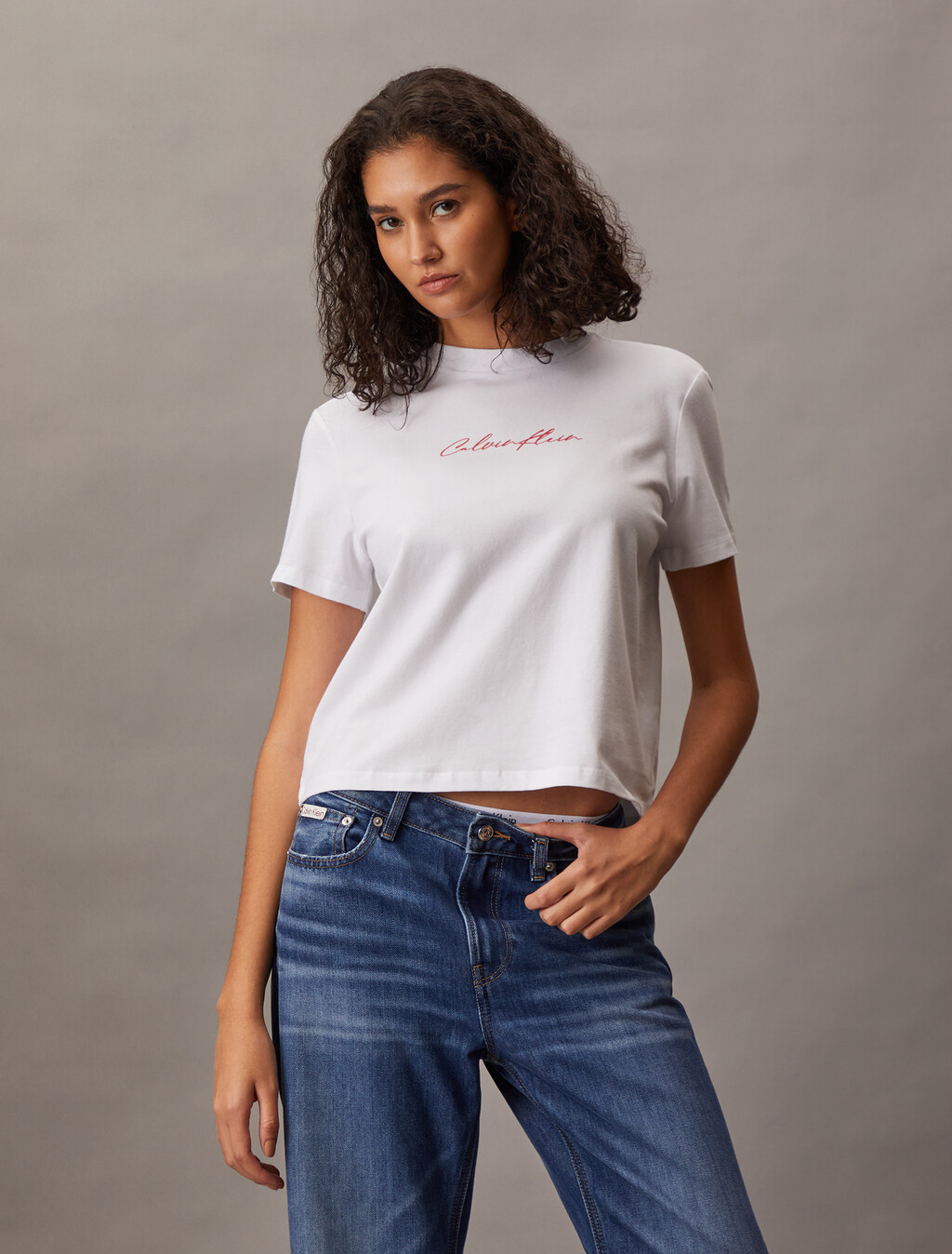 Script Glitter Slim Tee, Brilliant White, hi-res