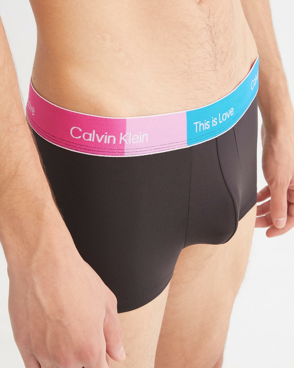 PRIDE MICRO COLOR BLOCK LOW RISE TRUNKS, Black w/ Shocking Blue, hi-res