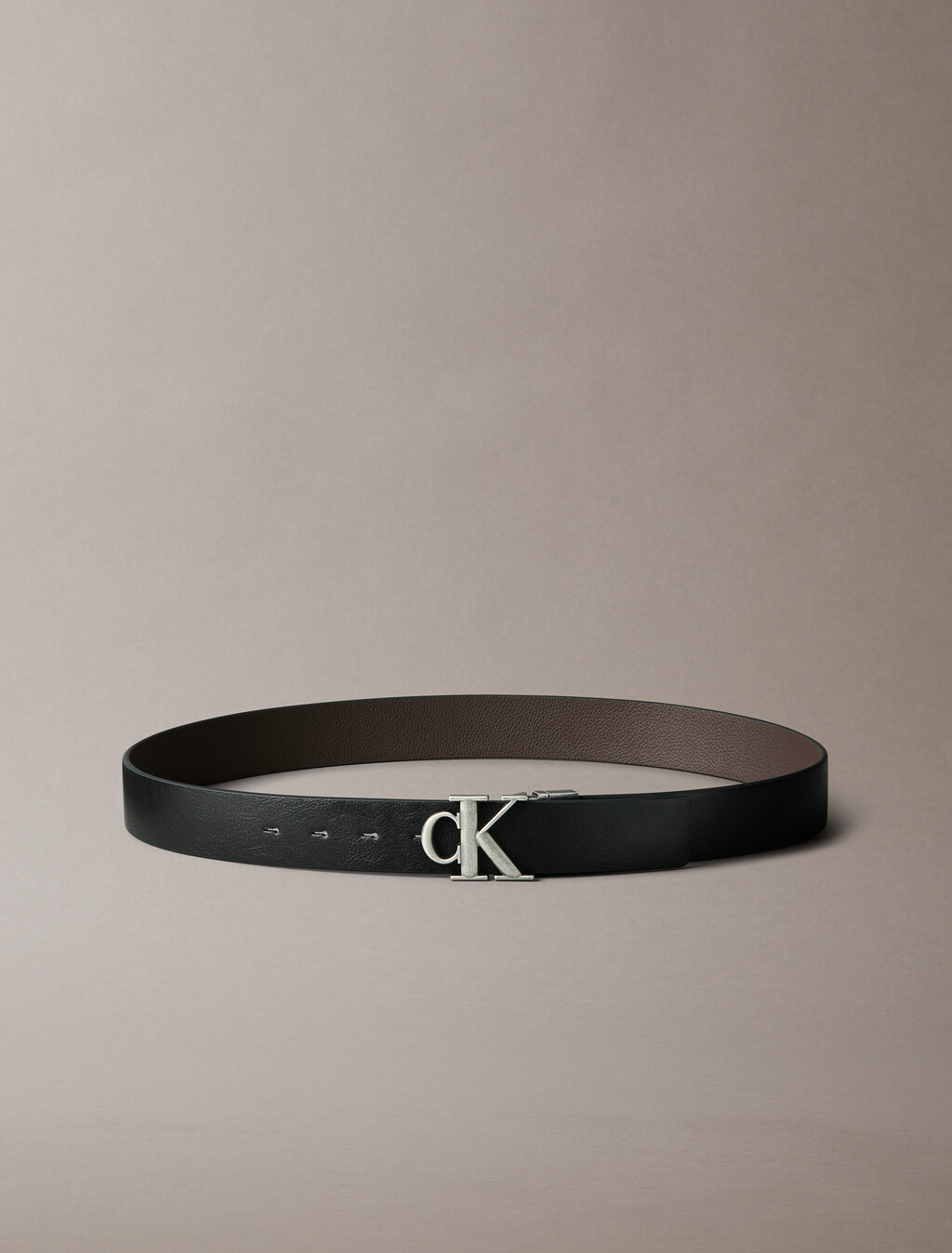 CK Buckle Reversible Tumbled Leather Belt, Black/CK Dark Brown/Antique Silver, hi-res