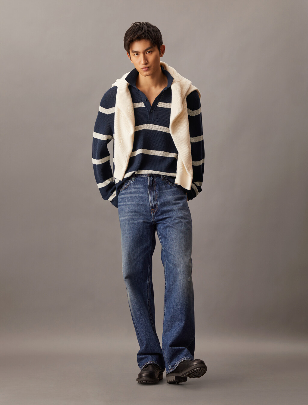 Striped Relaxed Polo, Dark Sapphire, hi-res