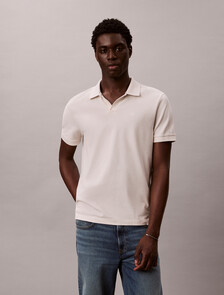 Cotton Piqu&eacute; Open Collar Polo Shirt, White Sand, hi-res