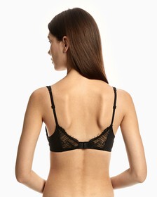 CK BLACK LINEAR LACE PUSH UP PLUNGE BRA, Black, hi-res