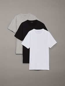 3 Pack Cotton Stretch Crewneck Tees, BLACK/GREY HEATHER/WHITE, hi-res