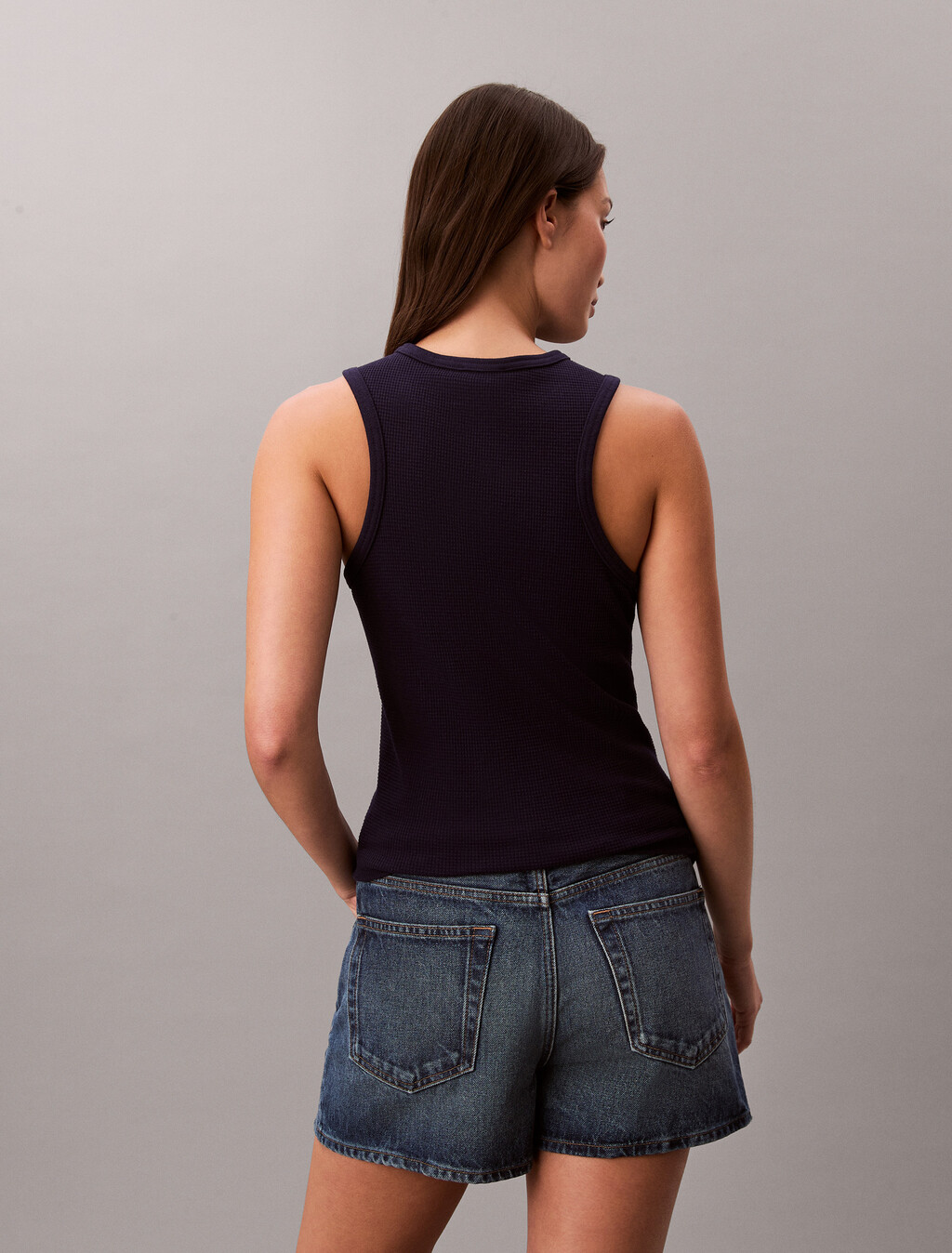 Slim Waffle Racerback Top, Evening Blue, hi-res