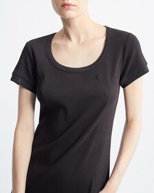 Logo Tape Rib Knit Body Stretch T-Shirt Dress, Ck Black, hi-res