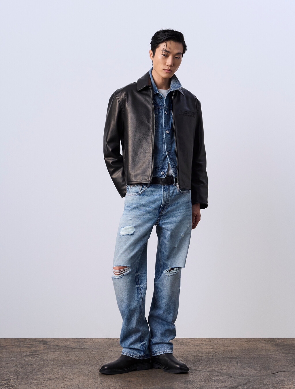 Jung Kook for Calvin Klein Leather Racer Jacket, Black, hi-res