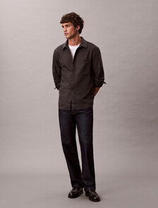 Melange Flannel Easy Button-Down Shirt, Black, hi-res