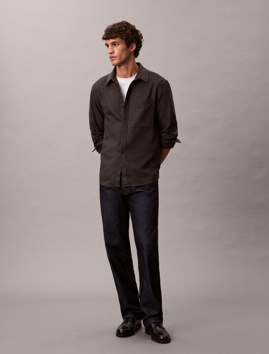 Melange Flannel Easy Button-Down Shirt