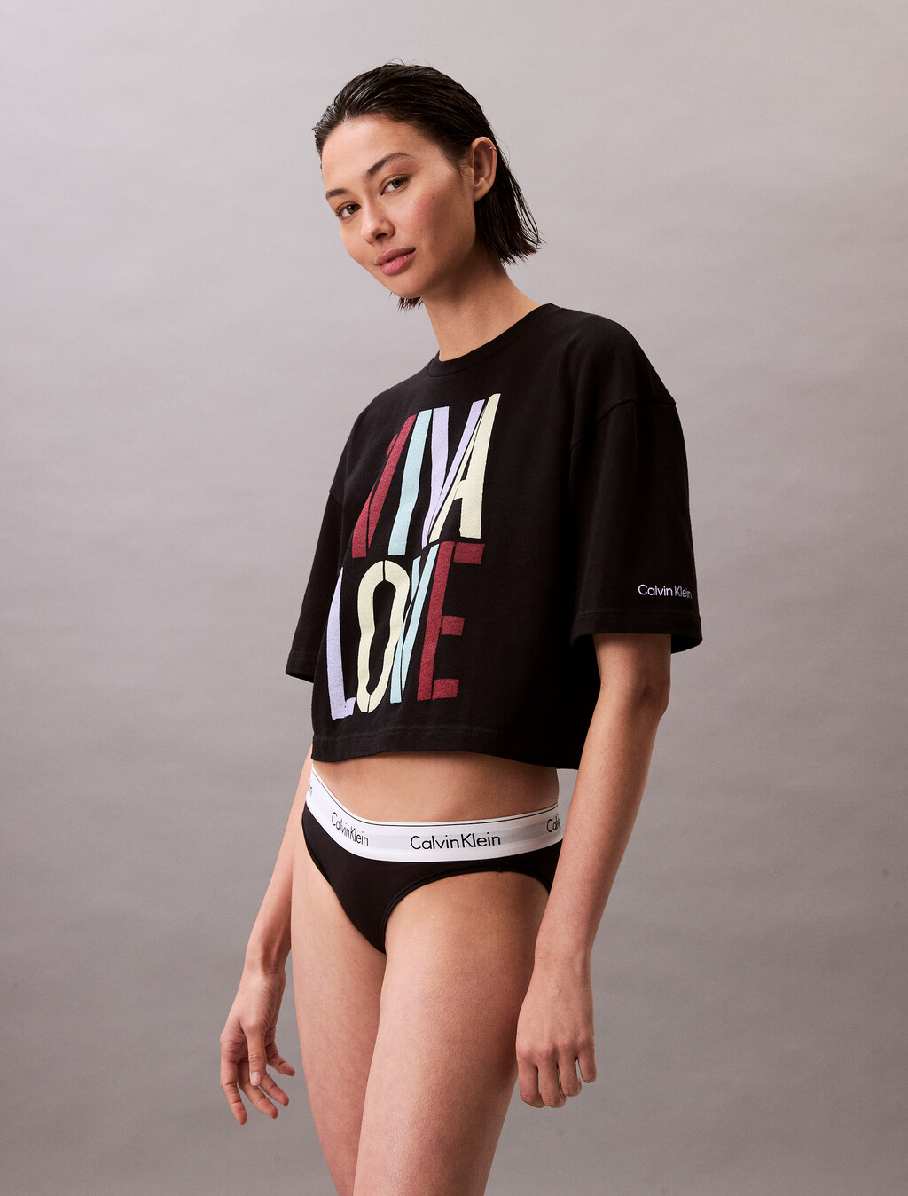 Pride Viva Love Graphic Cropped Relaxed T-Shirt, Black, hi-res