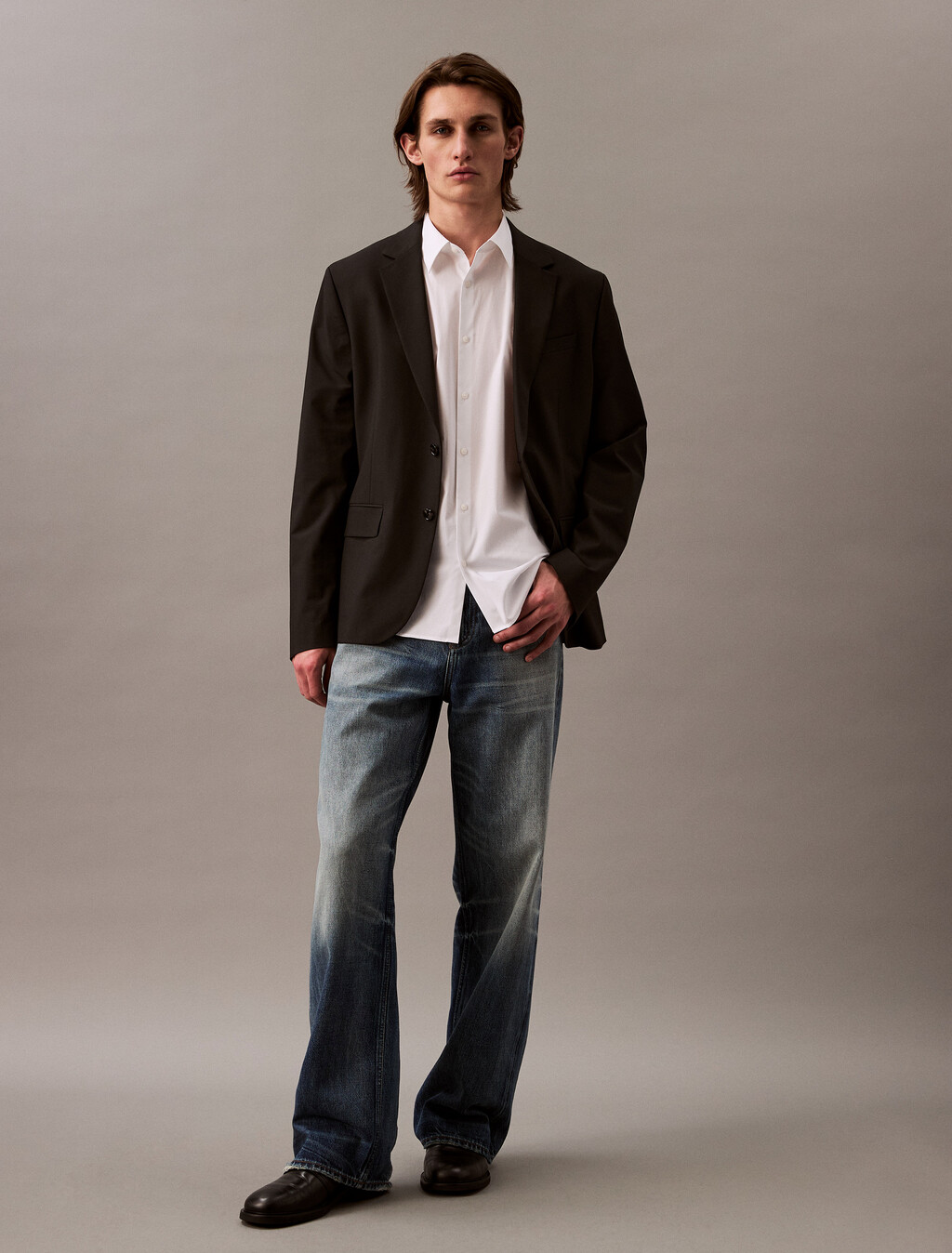 Stretch Cotton Slim Shirt, Brilliant White, hi-res