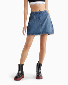 Sustainable A Line Mini Denim Skirt, 051B STONE BLUE, hi-res