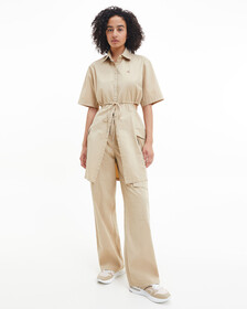 COTTON TWILL CUT OUT SHIRT DRESS, Travertine, hi-res