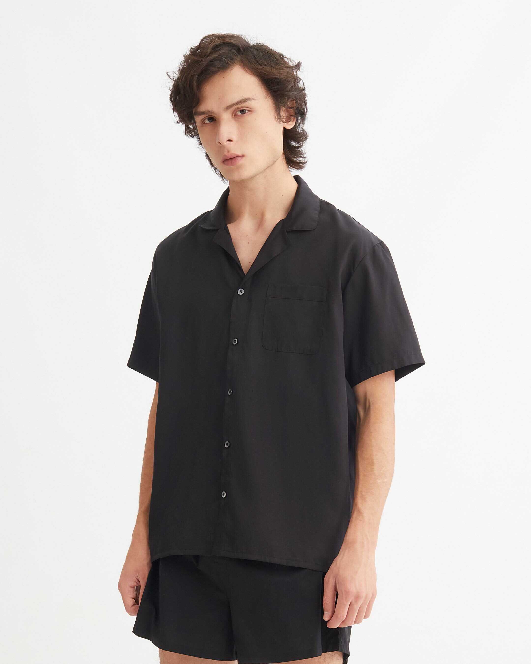Tencel Lounge Button Down Shirt black Calvin Klein Singapore