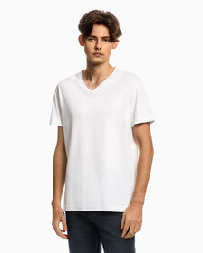 SOLID V NECK CK LOGO TEE, Bright White, hi-res