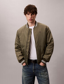 Nylon Tipped Bomber Jacket, Dusty Olive, hi-res