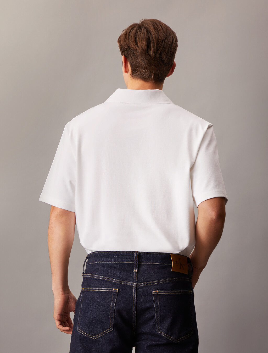 Contrast Open Collar Polo, Bright White, hi-res