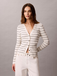 Rib Stripe Cardigan, Tofu, hi-res