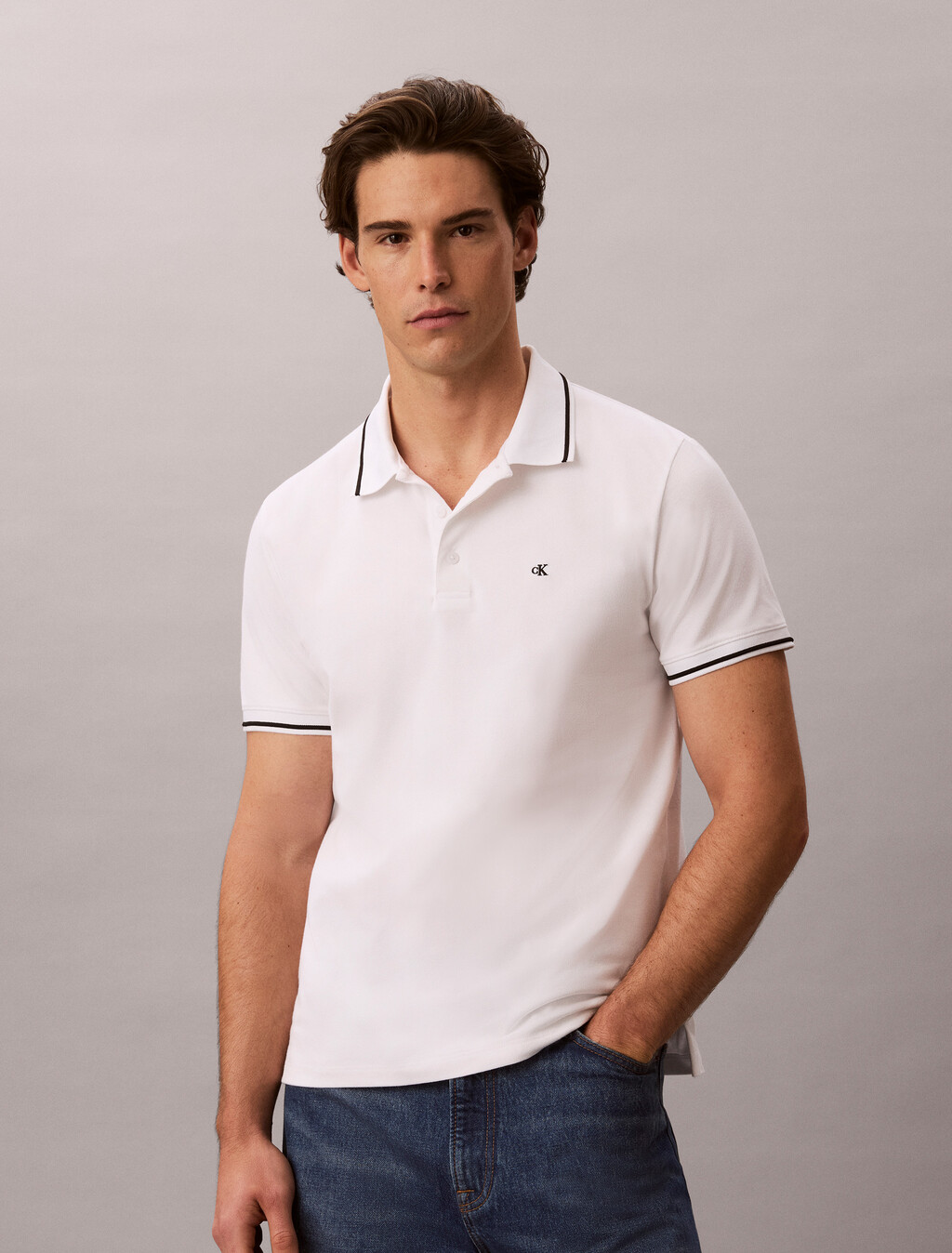 Cooling Tipped Collar Polo, Bright White, hi-res