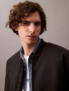 Padded Nylon Bomber Jacket, Black, hi-res