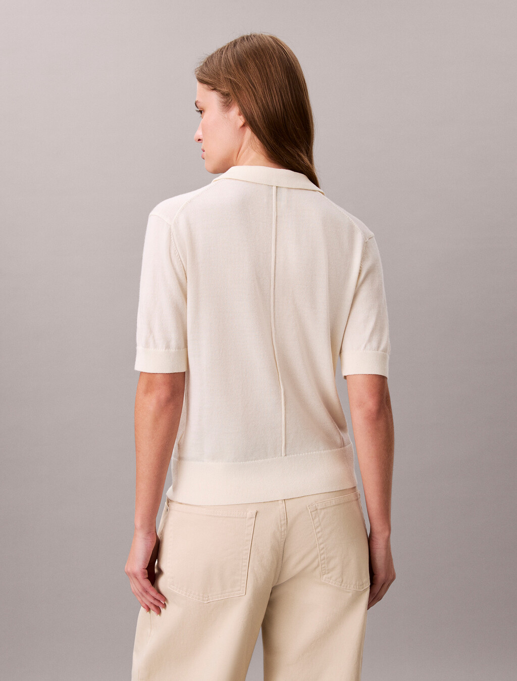 Merino Wool Polo Jumper, Chalk, hi-res