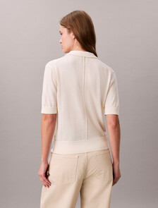 Merino Wool Polo Jumper, Chalk, hi-res