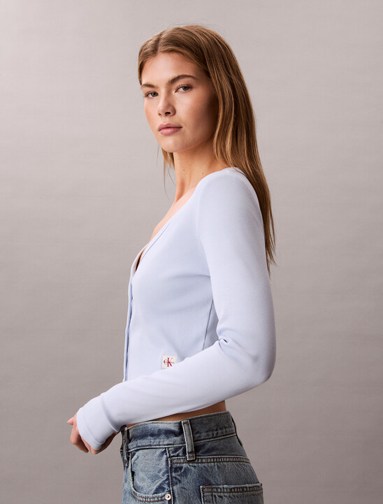 Cropped Ribbed Cotton Cardigan