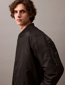 Padded Nylon Bomber Jacket, Black, hi-res